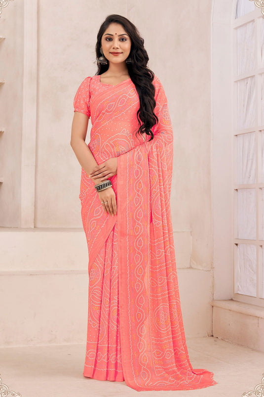 Peach Organza saree embellished in floral motif - Sarees - Products